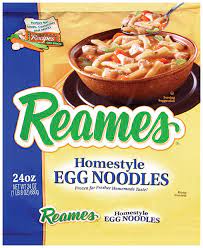 I got this recipe from the back of a package of frozen reame's noodles. Wide Homestyle Egg Noodles Nutrition Calories Reames