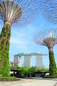 It is a super park surrounded by lush green lawns, palm trees, pavilions. Gardens By The Bay And Marina Bay Sands Hotel In Singapore Stock Photo Picture And Royalty Free Image Image 27095173