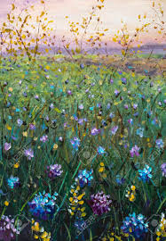 This is a painting tutorial i did today. Flower Field At Sunset Dawn Floral Landscape Oil Painting On Stock Photo Picture And Royalty Free Image Image 150202440