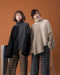 pimgo b1051 撞色高領不對稱羊毛毛衣 fashion fashion beauty normcore