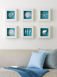Aqua And White Shell Shadow Boxes Beach Wall Decor Coastal Wall Art Ideas Wall Art Ideas Beach Wall Decor Seashell Projects Guest Bedroom Art