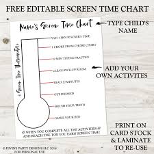Free Printable Editable Screen Time Thermometer Chart Save