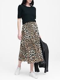 Leopard Print Pleated Midi Skirt Banana Republic Leopard Print Skirt Outfit Printed Pleated Skirt Printed Long Skirt Outfits