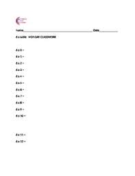 6 times table weekly classwork homework assessment with multiplication chart