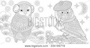 More than 5.000 printable coloring sheets. Coloring Page Coloring Book Colouring Pictures Set With Owls In Cute Winter Hats Line Art Sketch Design With Doodle And Zentangle Elements Poster Id 334199716
