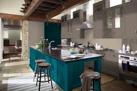 Dark Grey Cabinets With Teal Island Purple Kitchen Purple Kitchen Cabinets Kitchen Design