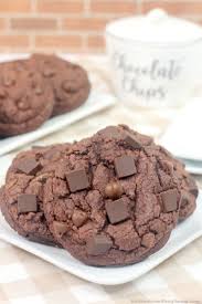 These double chocolate chip cookies are ultra chocolatey, fudgy in the middle, crisp round the edges and delicious all over. Double Chocolate Chunk Cookies Levian Bakery Copycat Kitchen Fun With My 3 Sons