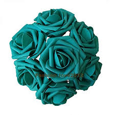 Wedding bouquet 17 piece package bridal silk flowers teal gray turquoise aqua. 50 Pcs Artificial Flowers Foam Roses Various Colors For B Https Www Amazon Com Dp B01kcaox3 Teal Wedding Cake Simple Wedding Flowers Sparkly Wedding Cakes