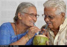 South Asian Indian Happy Old Couple Drinking Coconut Water With Straws Mr670l670m Couple Drinking Old Couple Asian Couples