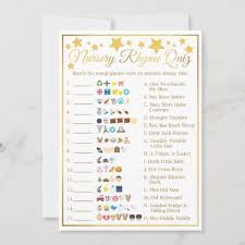 The design features painted floral illustrations and a beautiful gold texture that looks just like foil when printed. Nursery Rhyme Baby Shower Emoji Game Gold Star Zazzle Co Uk