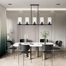 Dining room lighting ideas, interior design ideas.music: Buy Lucidce Modern Farmhouse Chandelier Pendant Lighting For Kitchen Island Black 5 Lights Clear Glass Shades Linear Dining Room Lighting Fixtures Hanging Online In Taiwan B07n3bjc7v