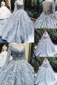 It is extremely appropriate for brides. Romantic Light Grey Long Sleeves Floral Lace Applique Ball Gown Wedding Dress With Court Train Ball Gown Wedding Dress Grey Wedding Dress Wedding Dress Long Sleeve