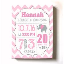 Personalized Canvas Birth Announcement Nursery Decor Gift Elephant Design Custom Name Date Weight Length Unique Boys Girls Baby Shower Wall Art Presents Color Pink 2 Size 12x16 Walmart Com