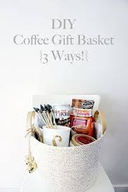 Place a pretty kitchen towel in the bottom of the basket and add a coffee mug or china teacup and saucer along with themed napkins, bars of chocolate, candy, specialty. Diy Coffee Gift Basket 3 Ways Belle Vie Coffee Gift Basket Coffee Gift Baskets Coffee Gifts Diy