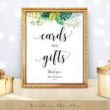 Tell your guest where to leave their cards and gifts for you and your other half. Greenery Wedding Tropical Leaves Cards And Gifts Sign