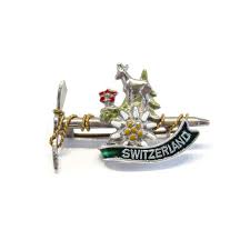 Vintage Switzerland Hat Pin Souvenir Pin Pick Axe Deer Edelweiss Green Enamel Silver Gold Tone Circa 1950 S Green Enamel Hat Pins Souvenir