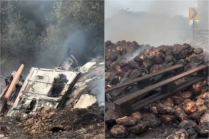 MidiaNews | Carreta cai em ribanceira, explode e motorista morre em MT