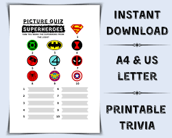 We aim to evaluate your superhero knowledge with our compilation of superhero trivia questions & answers quiz. Printable Superhero Logo Picture Quiz Pub Quiz Picture Round Etsy