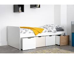 Tête de lit avec rangement : Lit Enfant Avec Rangements 4 Tiroirs Bois Et Blanc Molene Miliboo