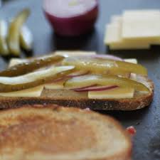 Potato salad with bacon and dill pickles. Grilled Cheese With Garlic Dill Pickles Bacon Onion Real Pickles