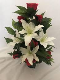 Grave flowers cemetery flowers funeral flowers silk flowers casket flowers flower vases flower pots flower arrangements floral arrangement. Other Memorials Funerals Artificial Grave Flowers Arrangements In Grave Pot Memorial Vase Flat Back 40cm Home Furniture Diy