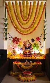 Marigold Flower Decoration For Pooja In 2020 Ganapati Decoration Ganpati Decoration At Home Mandir Decoration