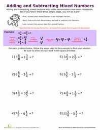 Adding And Subtracting Mixed Numbers Worksheet Education Com Subtract Mixed Numbers Fractions Adding And Subtracting