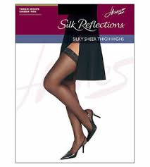 Details About Hanes Silk Reflections Sandalfoot Jet Black Thigh High Stockings Size Ef
