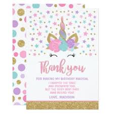 Thank You Gift Ideas For Birthday Party Magical Unicorn Thank You Card Unicorn Party Zazzle Com Unicorn Invitations Unicorn Party Invites Unicorn Birthday Invitations