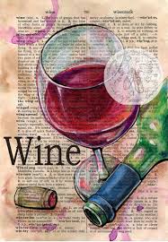 Print Wine Mixed Media Drawing On Distressed Dictionary Etsy Wine Art Book Page Art Book Art
