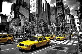 Times Square New York Black White With A Splash Of Yellow Taxi Cab By Paul In Leeds Via Flickr Times Square New York San Francisco Photography City Prints