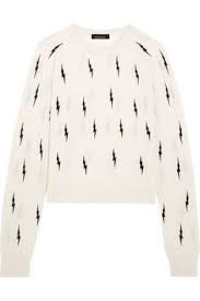 Black And White Lightning Bolt Sweater Kate Moss For Equipment S Ryder Sweater Is Playfully Knitted With Black Lightning Bolts This Soft Ivory Cashmere Piece H Cashmere Sweaters Sweaters Cashmere