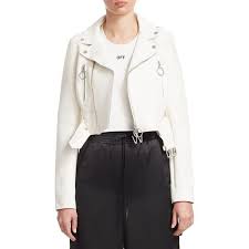 Off White Cropped Biker Jacket 2 355 Liked On Polyvore Featuring Outerwear Jackets Leather Jac Cropped Moto Jacket Cropped Biker Jacket Off White Jacket