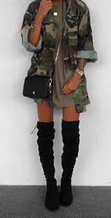 Summer Outfits Camo Jacket Khaki Dress Black Otk Boots Army Jacket Outfits Camo Fashion Army Clothes
