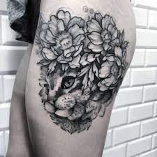 Cute Cat With Flowers On The Head Tattoo By Olakoltowska Tattoos Cat Skull Tattoo Head Tattoos