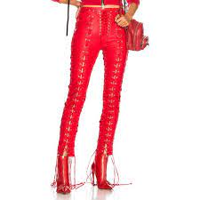 Unravel Leather All Over Lace Up Skinny Pants 1 125 Liked On Polyvore Featuring Pants Leather Pants Lace Up Trousers Red Skinny Pants Red Leather Pants