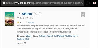 First of all thanks for all the kind words. Sai Pallavi On Twitter Athiran Imdb Rating 8 1 10 Athiran Movie Stands 16 Th Place In All Time Malayalam Best Movies Only Thriller Gener List Sai Pallavi92 Blockbusterathiran Fahadhfaasil Athiranmovie