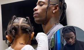 Travis scott hairstyle bestest barber 4. Travis Scott Shares A Sweet Snap With Two Year Old Daughter Stormi As They Don Matching Braid Styles Daily Mail Online