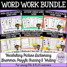 Word Work Bundle 2 Animals Fruits Vegetable Feelings Verbs Geometric Forms Vocabulary Esl Teaching Resources First Grade Lessons