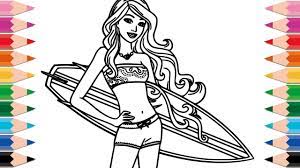 Great barbie mermaid coloring pages xcolorings. How To Draw Barbie Surfing Coloring Pages For Kids And Toddlers Learn Colors For Baby Youtube