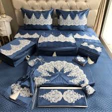 Fransiz Dantelli Bohca Seti Indigo Nevresim Takimlari Nevresim Takimi Yatak Dekoru