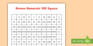 This simple roman numerals converter can be used at any time to convert numbers to roman numerals.if you need to make conversion from arabic numbers to roman numerals, simply enter the number to the box on the right, and press the button 'convert to roman'. Roman Numerals 1 100 Square Maths Resources