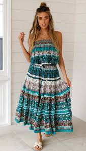 Free Shipping Green Floral Print 2 Piece Set Dress Boho Crop Top Boho Ruffle Skirt 2 Piece Set Women Dresses Beach Casual Dress Suit Jkp1673 Boho Dress Boho Crop Tops Set Dress