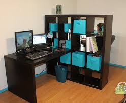 Our New Office Using Ikea Expedit Bookshelf As A Room Divider Desk On Each Side Teal Boxes Are From Wooden Room Dividers Diy Room Divider Bamboo Room Divider