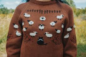 This is the product page for: Hand Knit Sweater Women Dog Mom Gift Sweater Animal Design Brown Crewneck Cute Sweater Sheep Sweater Women Cozy Knit Sweater Knitting Women Sweater Clothes Handmade Sweater