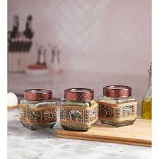 Small glass jars,encheng glass jars with airtight lids 4 oz,hexagon jars with leak proof rubber gasket,small mason jars with hinged lids for kitchen,mini spice jars with twine and tags labeling 30pack. Decorative 3 Pc Jar Square Small