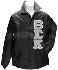Black Beta Sigma Kappa Crossing Jacket With The Greek Letters Down The Left Sigma Kappa Varsity Jacket Jackets
