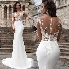 Mermaid Wedding Dresses Illusion Neck Long Sleeves Court Train Button Back Bridal Dresses Lace Wedding Dress Long Sleeve Long Sleeve Wedding Dress Lace