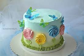 Tort Urodzinowy Dla Dziecka Z Motylkami I Kwiatkami Tort Urodzinowy Z Musem Jezynowym I Kremem Z Biala Czekolada Oraz Malinami Desserts Baking Birthday Cake