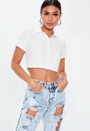 White Polo Button Front Crop Top Missguided White Polo Outfit Women White Polo Outfit Ladies Tops Fashion